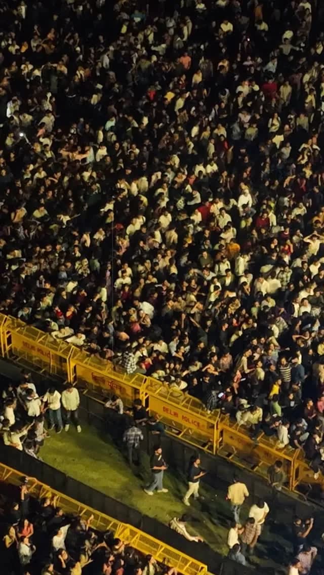 Festival crowd packed in front of the barricades